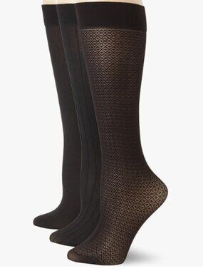 NEW WITH TAGS Anne Klein Women's 3-Pack Diamond Dot Black Trouser Socks, 9-11